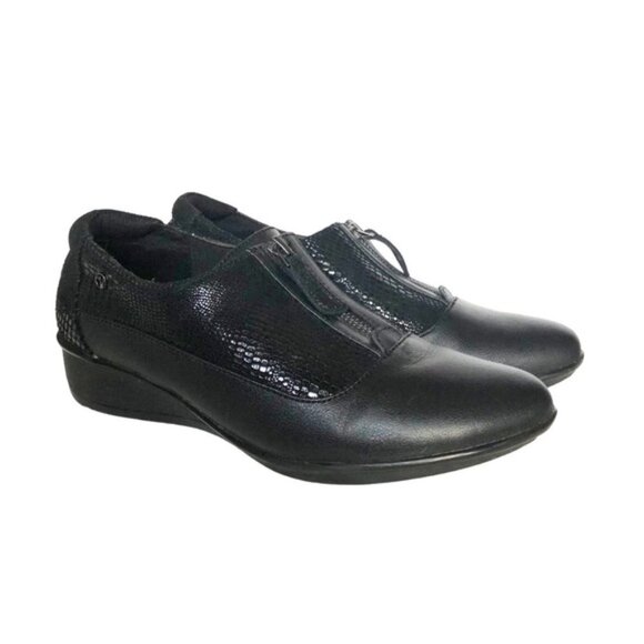 Revere Tangier Zip Loafer Shoe US 8 Black French Black Lizard Leather - Picture 3 of 12